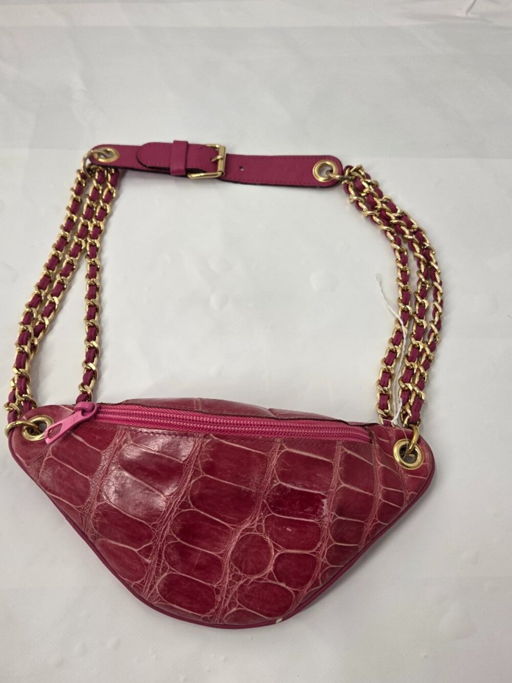 Zagliani Genuine Crocodile Leather Fanny Pack Belt Bag Pink Made in Italy Rare